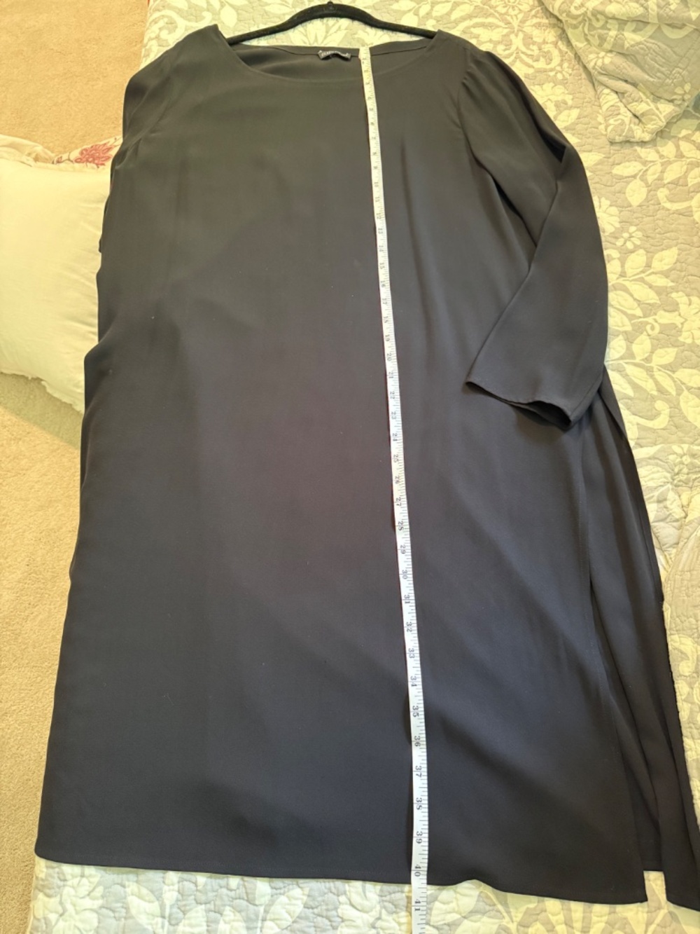 Black Eileen Fisher Silk Georgette Tunic Dress with Side Slits - Picture 7 of 8